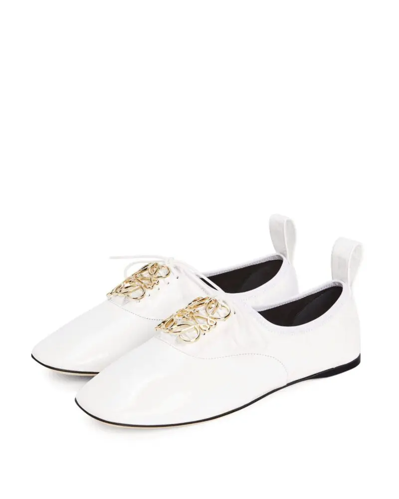 Loewe Black Logo Leather Flats, White - Image 3