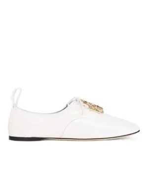 Loewe Black Logo Leather Flats, White-20253190