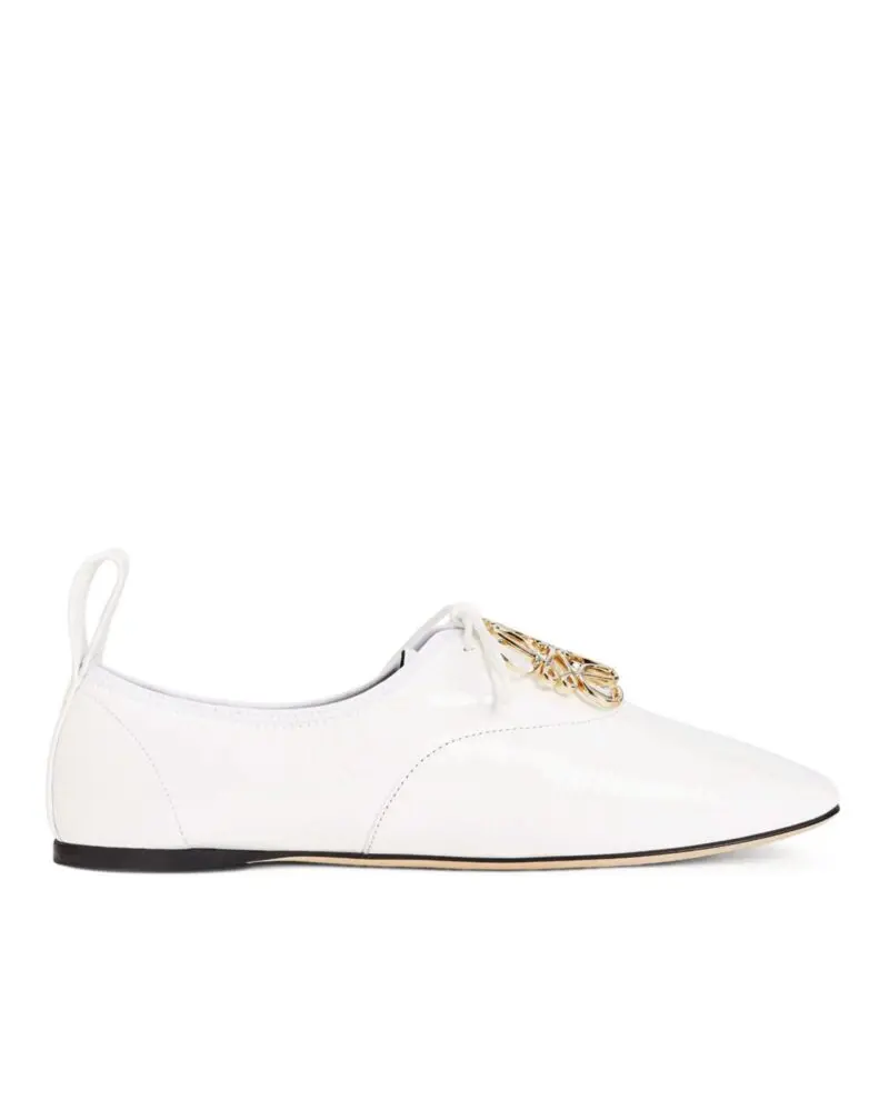 Loewe Black Logo Leather Flats, White-20253191
