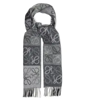 Loewe Fringed Wool and Cashmere-blend Jacquard Scarf, Black/White-20247709