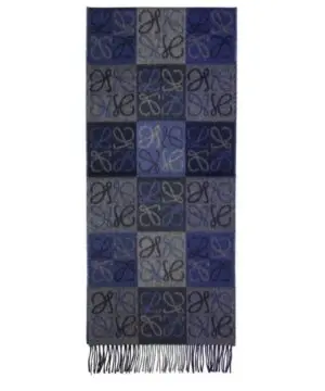 Loewe Fringed Wool and Cashmere-blend Jacquard Scarf, Blue/Grey-20247705