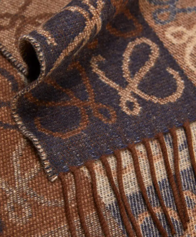 Loewe Fringed Wool and Cashmere-blend Jacquard Scarf, Navy/Brown - Image 4