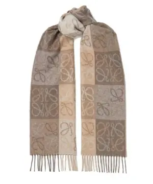 Loewe Fringed Wool and Cashmere-blend Jacquard Scarf, White/Beige-20247721