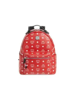 MCM Viva Red Stark Backpack W/white Logo Visetos 32-20251575