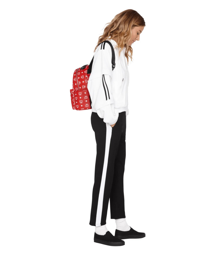 MCM Viva Red Stark Backpack W/white Logo Visetos 32 - Image 7