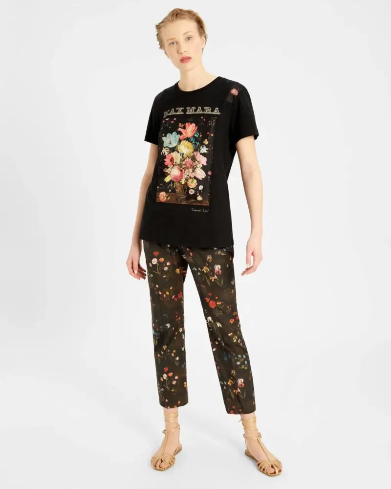 Max Mara Printed Cotton Jersey T-Shirt, Black - Image 2