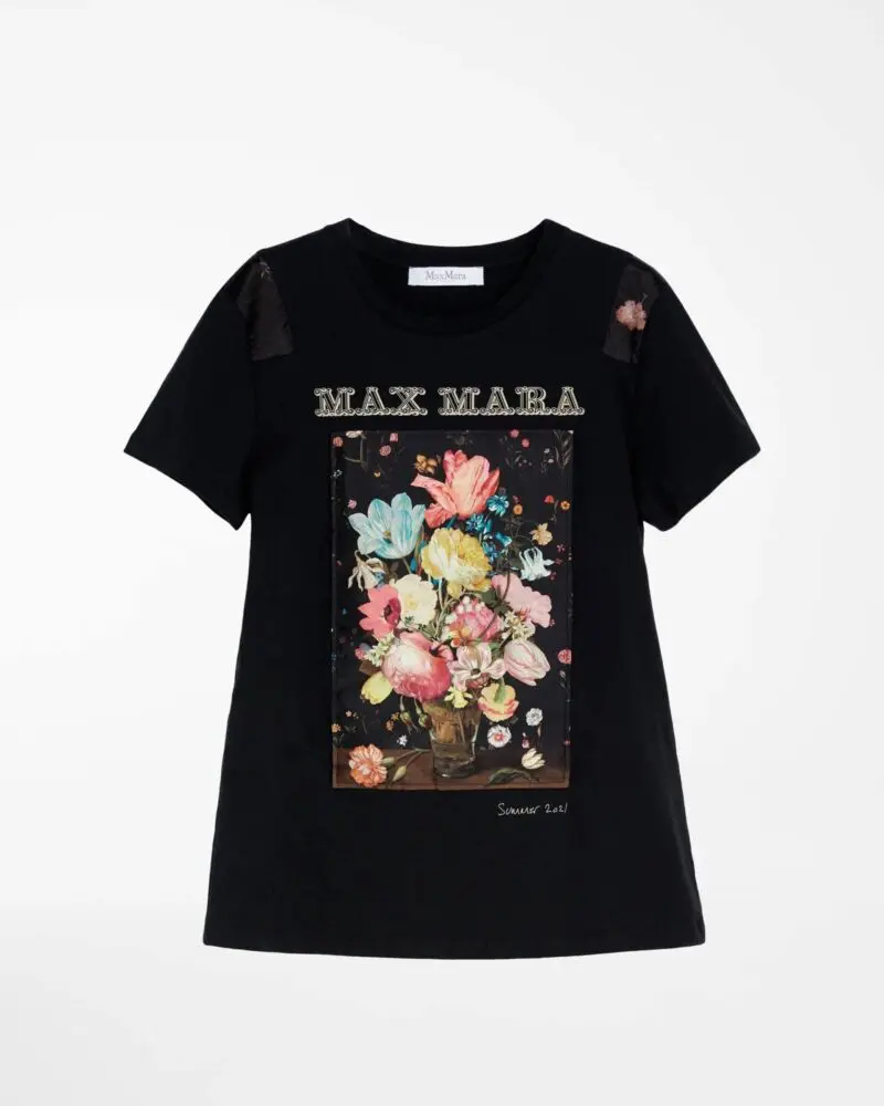 Max Mara Printed Cotton Jersey T-Shirt, Black - Image 5