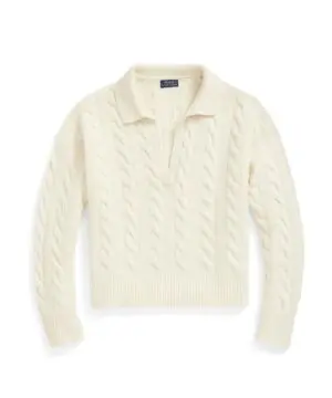 Polo Ralph Lauren Cable-Knit Wool-Cashmere Polo Sweater In Beige-20236783