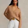 Polo Ralph Lauren Cable-Knit Wool-Cashmere Polo Sweater In Camel-20236801