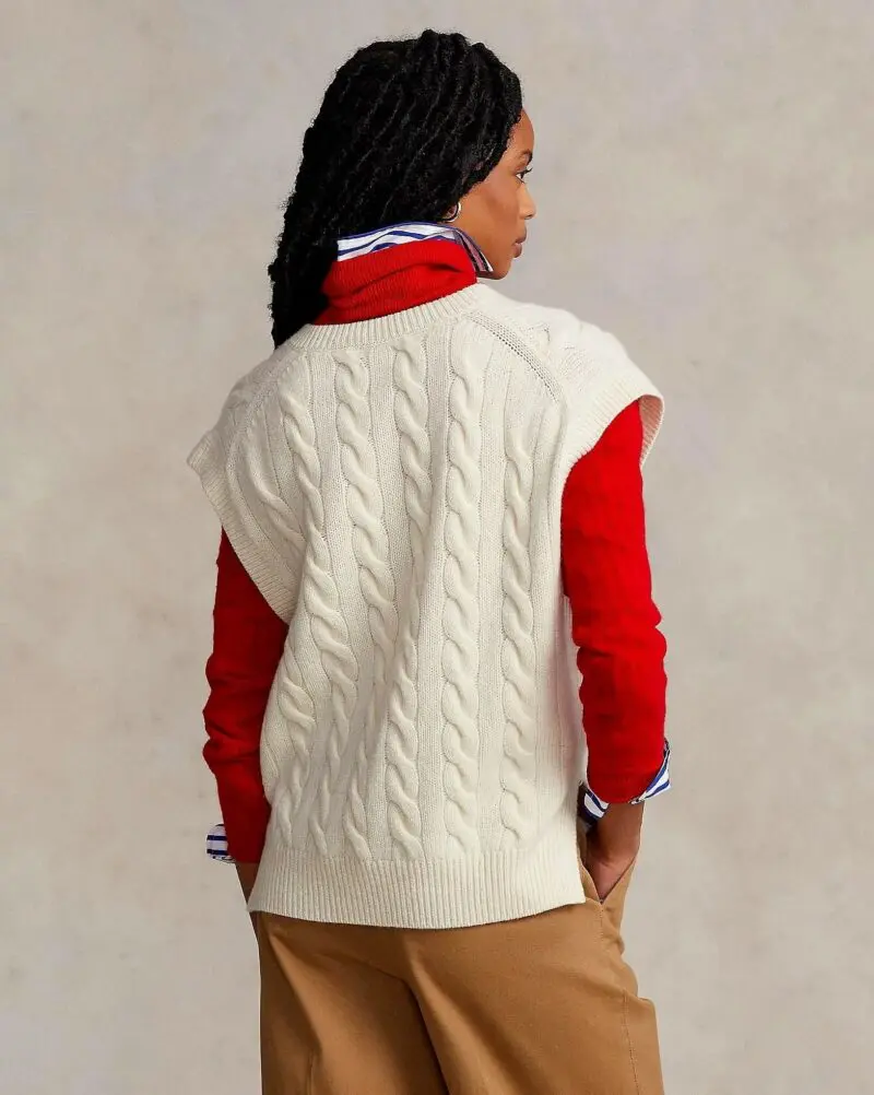 Polo Ralph Lauren Sleeveless Cable-Knit Sweater In Beige - Image 3