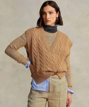 Polo Ralph Lauren Sleeveless Cable-Knit Sweater In Camel-20236760