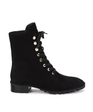 Stuart Weitzman Laine Faux Pearl-Embellished Suede Combat Boots-20247914