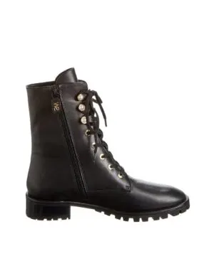 Stuart Weitzman Laine Pearl Leather Combat Boot In Black-20247903