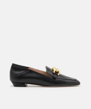 Stuart Weitzman Mickee Chain Square-Toe Leather Loafers-20247981