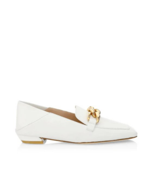 Stuart Weitzman Mickee Chain Square-Toe Leather Loafers, White-20247968