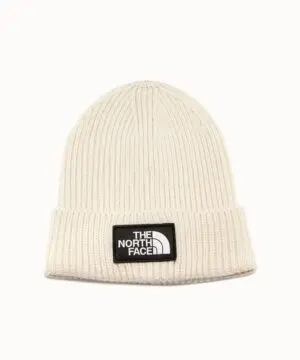 The North Face Logo Box Cuffed Beanie In White-20245633