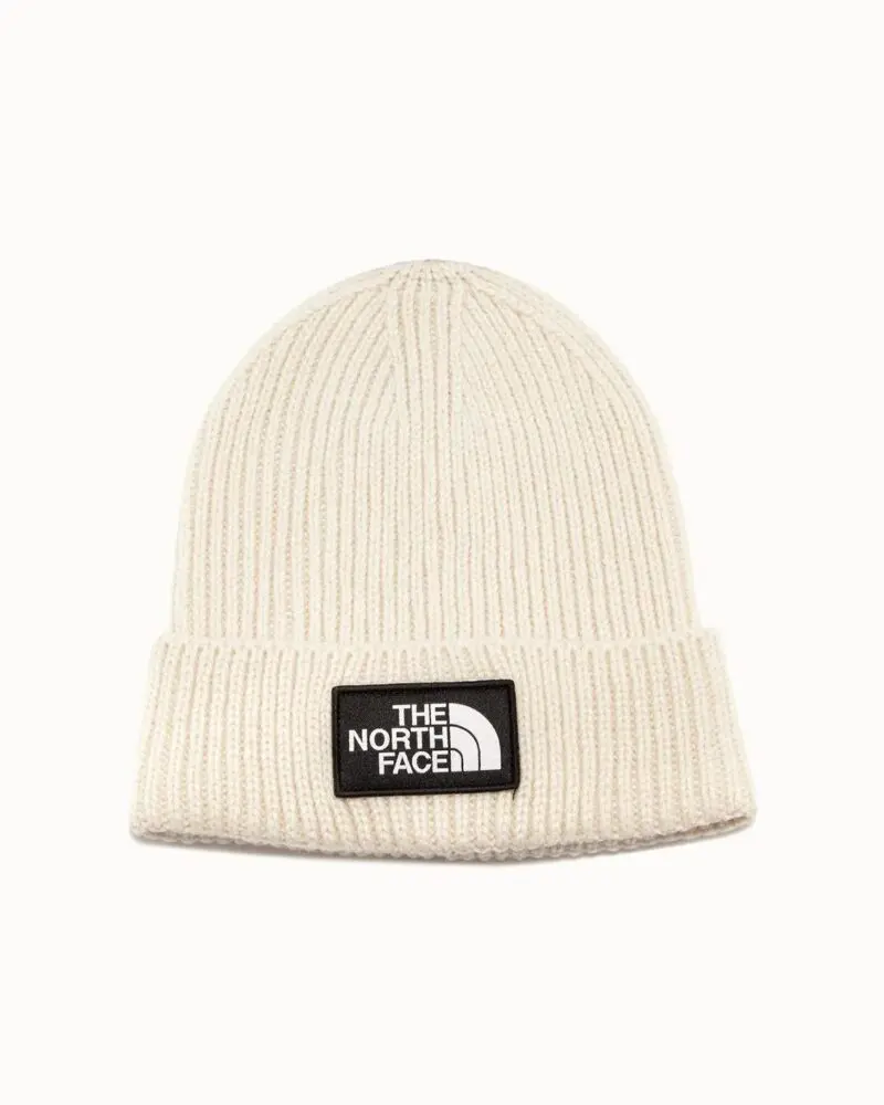 The North Face Logo Box Cuffed Beanie In White-20245633