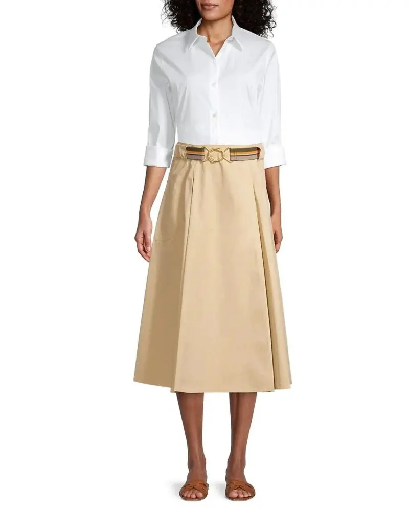 Tory Burch A-Line Poplin Pleated Skirt - Image 2