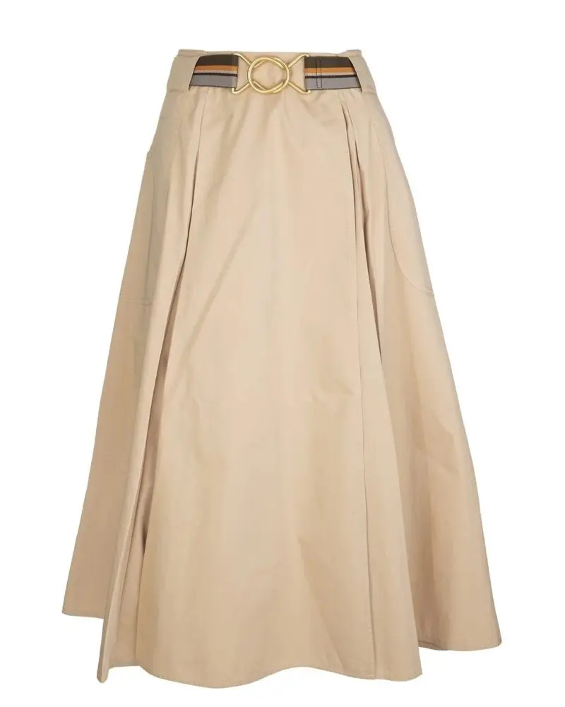 Tory Burch A-Line Poplin Pleated Skirt-20249857