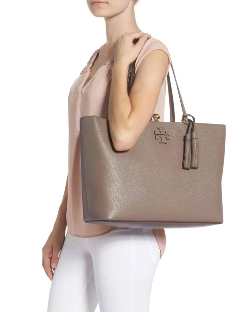 Tory Burch McGraw Leather Tote, Silver Maple - Image 2
