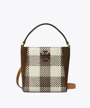 Tory Burch Mcgraw Woven Plaid Small Bucket Bag-20252047