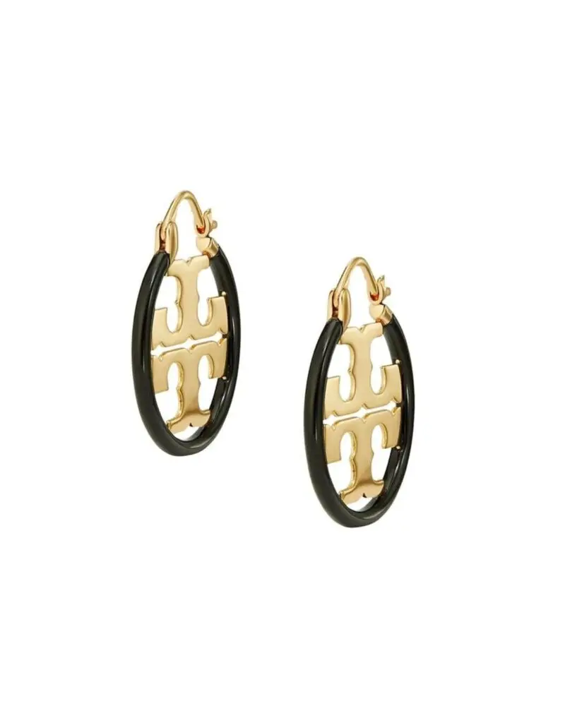 Tory Burch Miller Enamel Small Hoop Earring, Black - Image 2