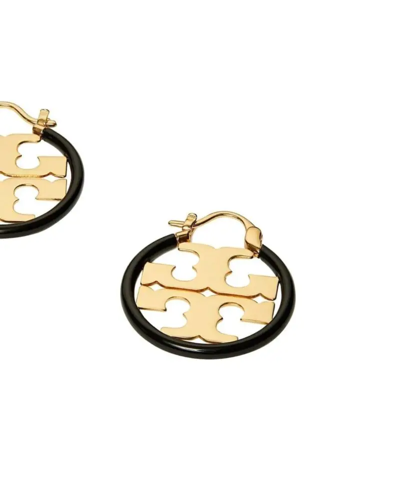 Tory Burch Miller Enamel Small Hoop Earring, Black - Image 4