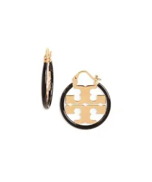Tory Burch Miller Enamel Small Hoop Earring, Black-20251248