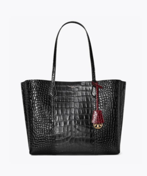 Tory Burch Perry Embossed Triple-Compartment Tote Bag, Black-20257070