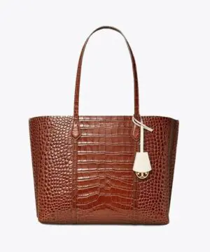 Tory Burch Perry Embossed Triple-Compartment Tote Bag, Brown-20257050