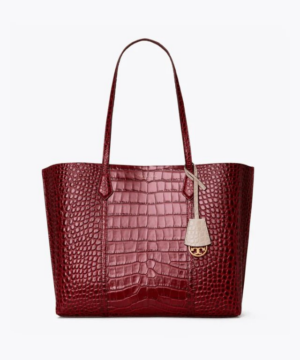 Tory Burch Perry Embossed Triple-Compartment Tote Bag, Claret-20257056