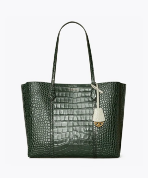 Tory Burch Perry Embossed Triple-Compartment Tote Bag, Deep Kelp-20257063