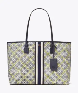 Tory Burch T Monogram Floral Vine Top-Zip Tote Bag In Navy-20252005