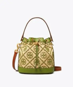 Tory Burch T Monogram Straw Bucket Bag In Natural / Shiso-20251883