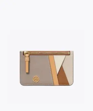 Tory Burch Walker Patchwork Top-Zip Card Case, Longan-20251713