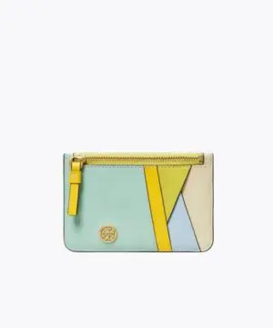 Tory Burch Walker Patchwork Top-Zip Card Case, Mint Chip-20251718