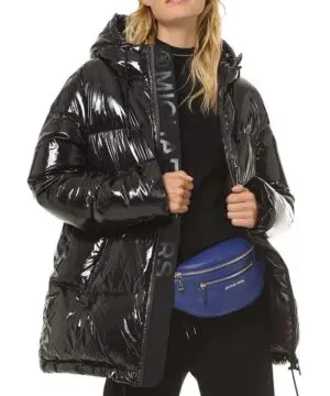MICHAEL Michael Kors Hooded & Quilted Cire Down Jacket In Black-20239270
