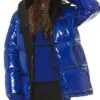 MICHAEL Michael Kors Hooded & Quilted Cire Down Jacket In Blue-20239261