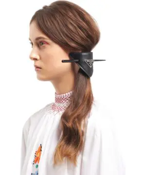 Prada Black Leather Hair Clip-20255560
