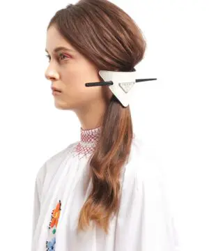 Prada White Leather Hair Clip-20255565