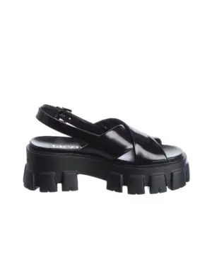 Prada Black Lug-Sole Leather Platform Slingback Sandals-20256571