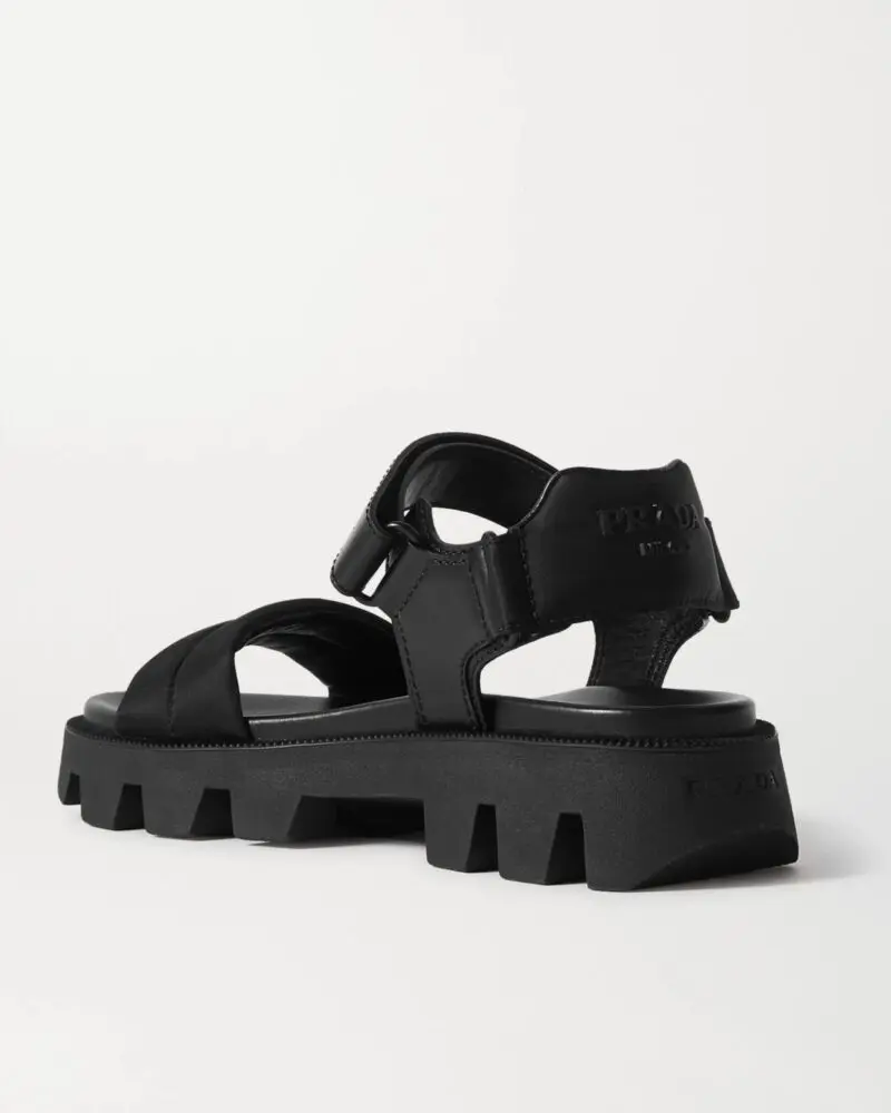 Prada Black Leather And Nylon Sandals - Image 2