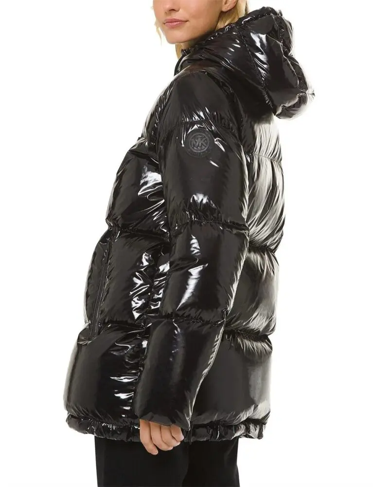 MICHAEL Michael Kors Hooded & Quilted Cire Down Jacket In Black - Image 3