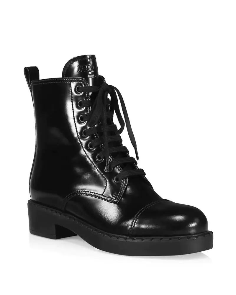 Prada Chocolate Lace-Up Combat Boots - Image 2