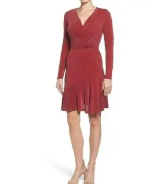 Michael Michael Kors Women's Red Shimmer Faux Wrap Flounce Dress-20227236