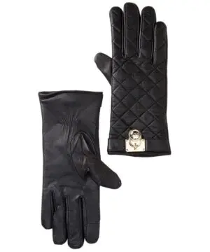 Michael Kors Quilted Leather Hamilton Lock Gloves,Black-20225376