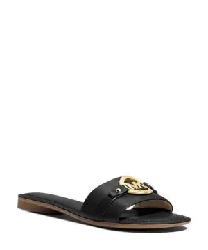 Michael Michael Kors Flat Slide Sandals - Molly MK Plate-20227631