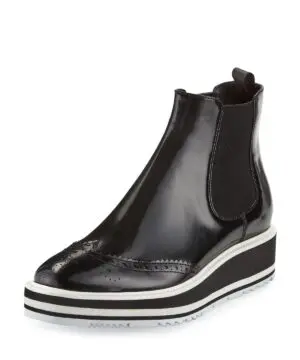 Prada Micro-Sole Wing-Tip Chelsea Boot, Black (Nero)-20227871