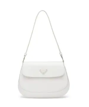 Prada Cleo Brushed Leather Shoulder Bag With Flap, White-20253614