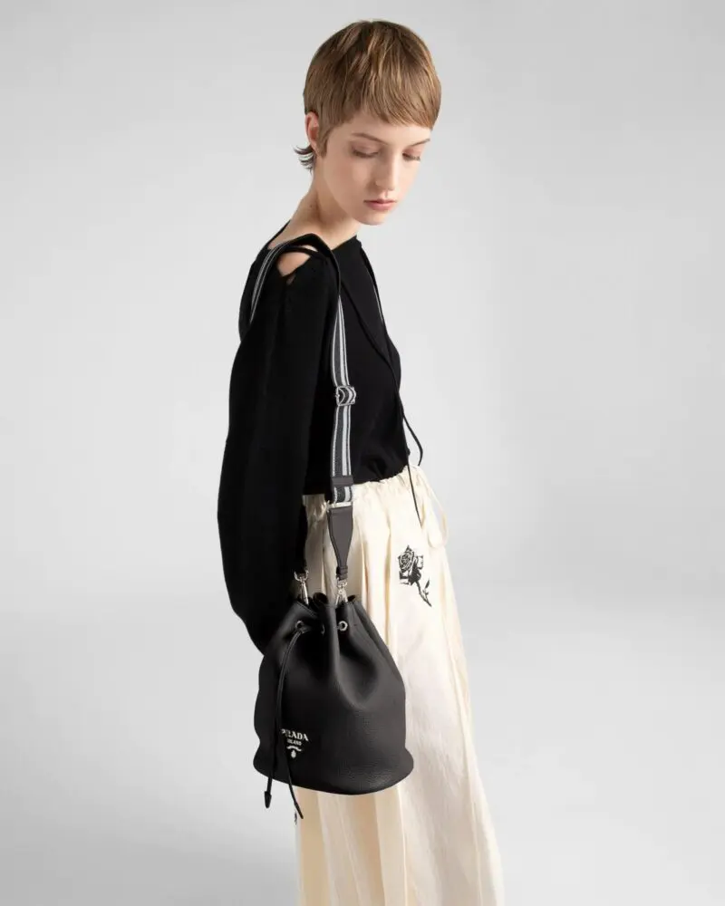 Prada Black Leather Bucket Bag - Image 2